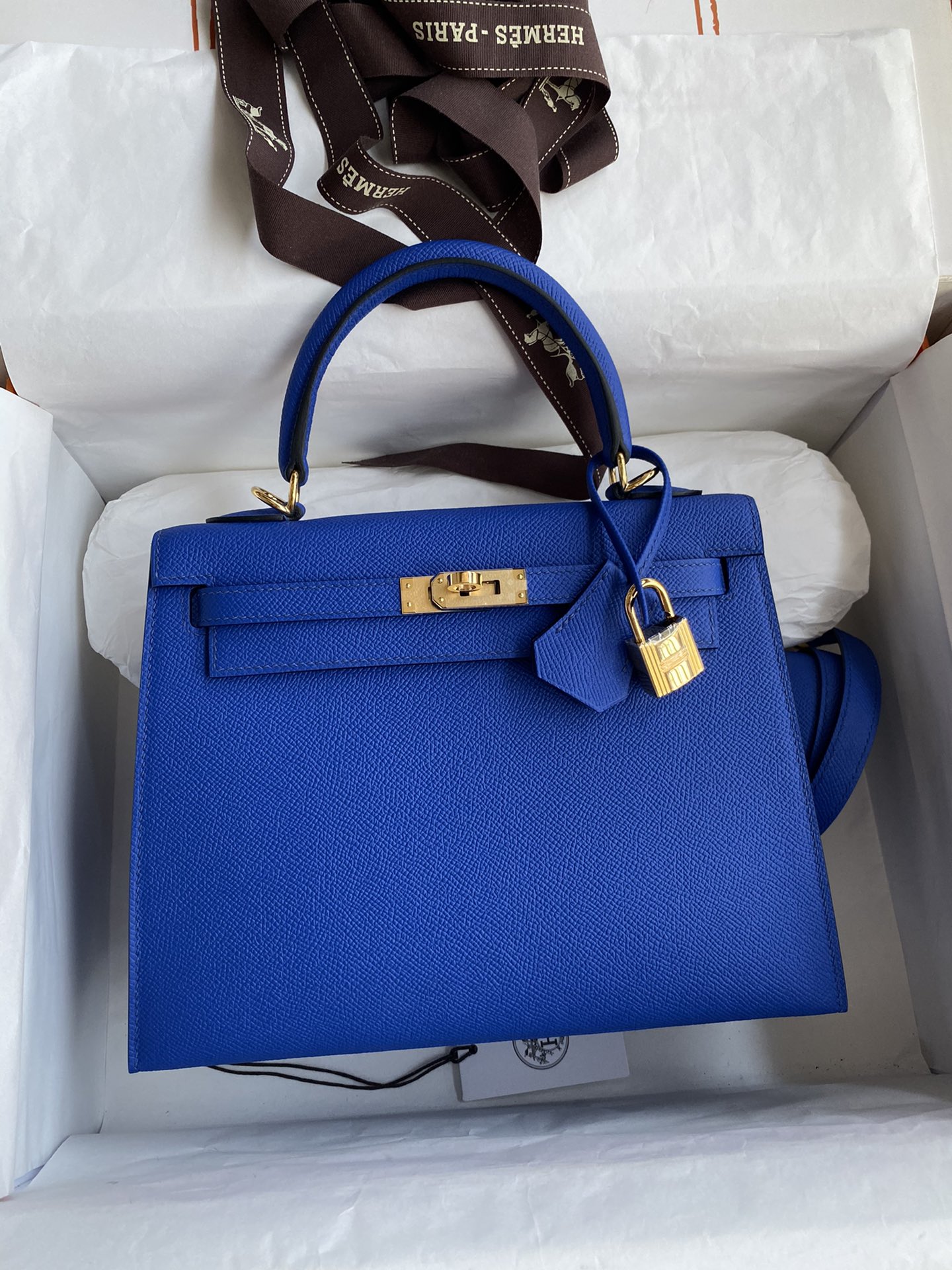 Hermes Kelly 25cm Handbag Shoulder Bag in Blue Zellige Epsom Leather